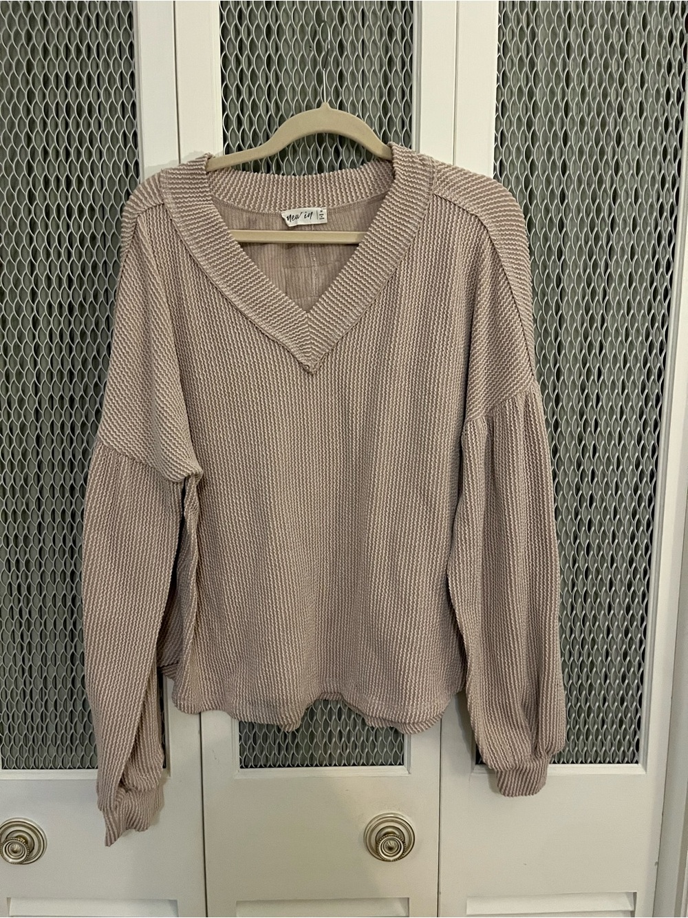 Light Tan V-Neck Knit Sweater